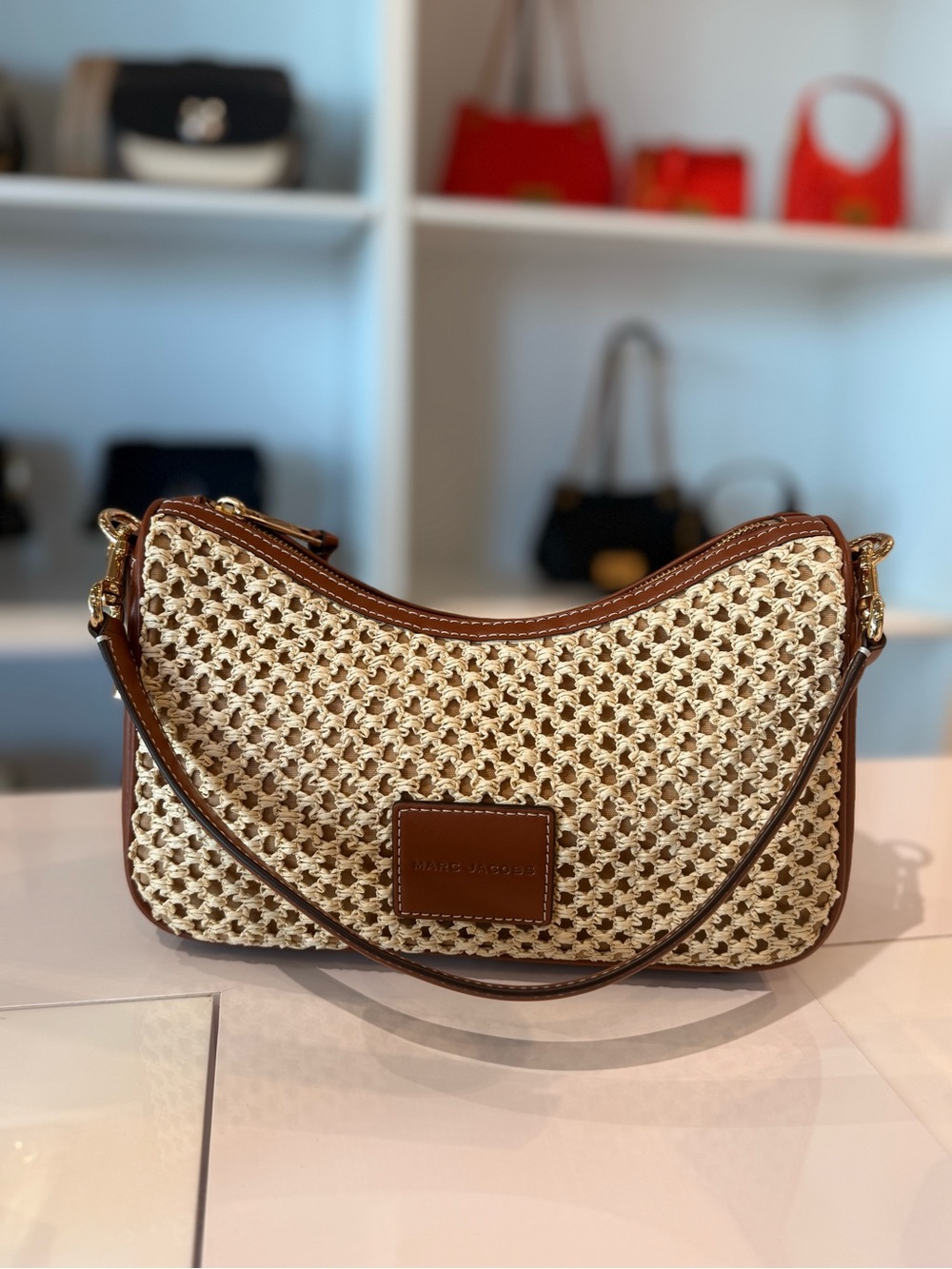 NWT Marc Jacobs Large Woven Convertible Should Crossbody Drifter Bag- natural